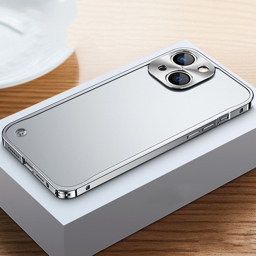 iPhone 14 Plus Metal Frame + Frosted PC Phone Case - Silver
