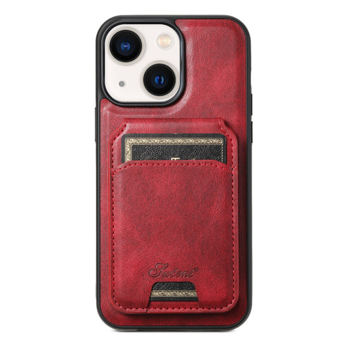 iPhone 14 Plus Suteni H15 MagSafe Oil Eax Leather Detachable Wallet Back Phone Case - Red