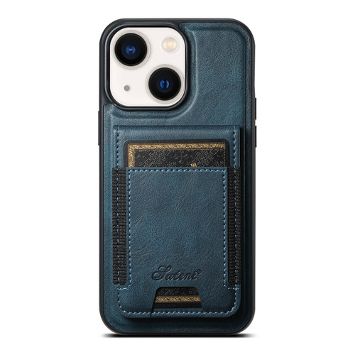 iPhone 14 Plus Suteni H17 Oil Eax Leather MagSafe Detachable Wallet Phone Case - Blue