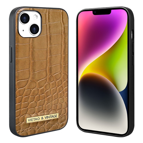 iPhone 14 Plus VIETAO Alligator Texture PU Phone Case - Brown