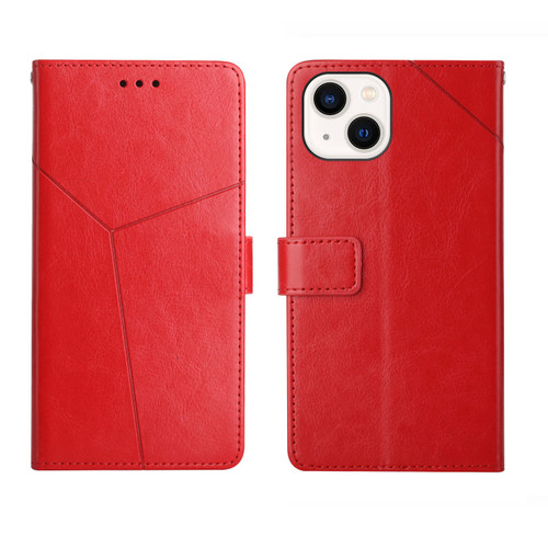 iPhone 14 Plus Y Stitching Horizontal Flip Leather Phone Case - Red