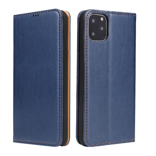 Fierre Shann PU Genuine Leather Texture Horizontal Flip Leather Case with Holder & Card Slots & Wallet iPhone 11 - Blue