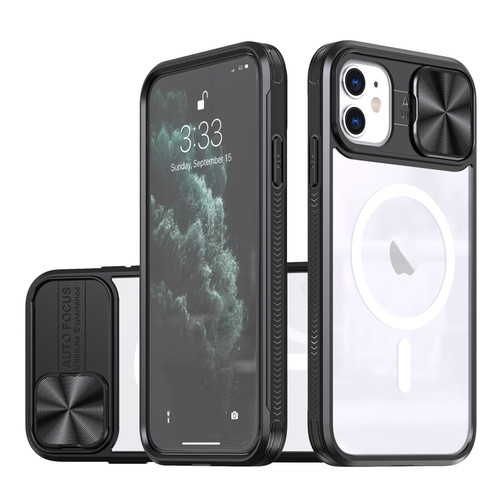 iPhone 11 Clear Acrylic + PC + TPU MagSafe Lens Sliding Cover Full Coverage Phone Case - Black