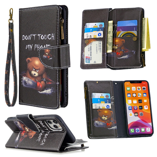 iPhone 11 Colored Drawing Pattern Zipper Horizontal Flip Leather Case with Holder & Card Slots & Wallet - Bear