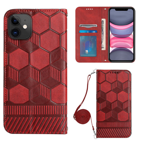 iPhone 11 Crossbody Football Texture Magnetic PU Phone Case - Red
