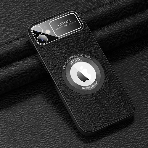 iPhone 11 MagSafe Magnetic Tree Texture PU Phone Case - Black