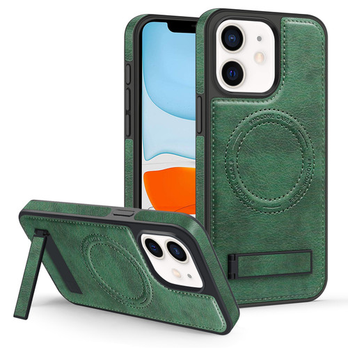 iPhone 11 Multi-function Holder MagSafe PU Phone Case - Dark Green
