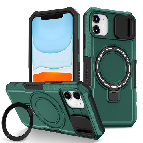 iPhone 11 Sliding Camshield MagSafe Holder TPU Hybrid PC Phone Case - Deep Green