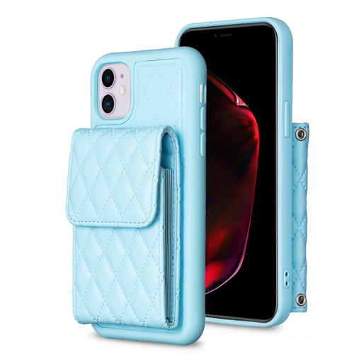 iPhone 11 Vertical Wallet Rhombic Leather Phone Case - Blue