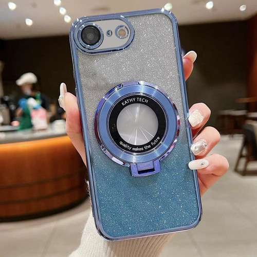 iPhone 7 / 8 / SE 2022 Electroplated Holder Gradient Glitter MagSafe Phone Case - Blue