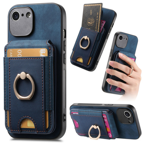 iPhone 7 / 8 / SE 2022 Retro Splitable Magnetic Stand Card Bag Leather Phone Case - Blue