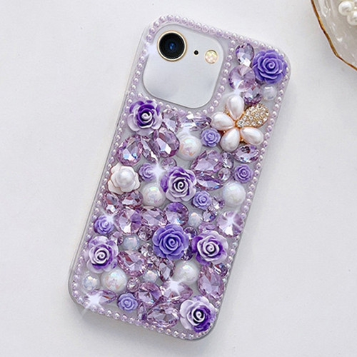 iPhone 7 / 8 Rose Hand-set Diamond PC Phone Case - Purple