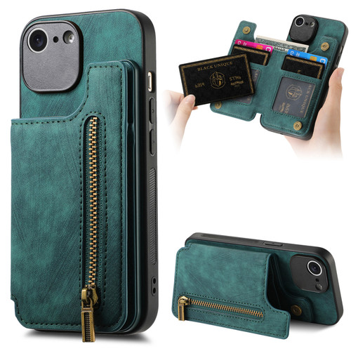 iPhone 7 / 8/ SE 2022 Retro Leather Zipper Wallet Back Phone Case - Green