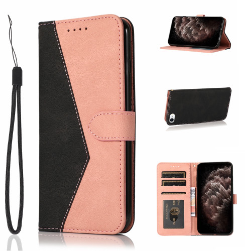 iPhone SE 2022 / 2020 Dual-color Stitching Leather Phone Case - Black Rose Gold