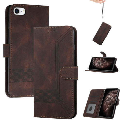 iPhone SE 2022 / SE 2020 / 8 / 7 Cubic Skin Feel Flip Leather Phone Case - Brown