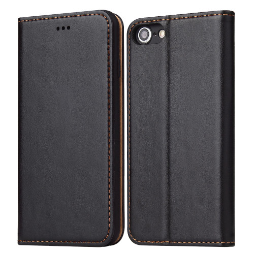 iPhone SE 2022 / SE 2020 / 8 / 7 Fierre Shann PU Genuine Leather Texture Horizontal Flip Leather Case with Holder & Card Slots & Wallet - Black