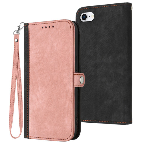 iPhone SE 2022 / SE 2020 / 8 / 7 Side Buckle Double Fold Hand Strap Leather Phone Case - Pink