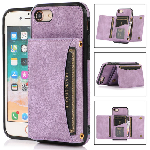 iPhone SE 2022 / SE 2020 / 8 / 7 Three-fold Leather Phone Case with Card Slot & Wallet & Holder - Purple