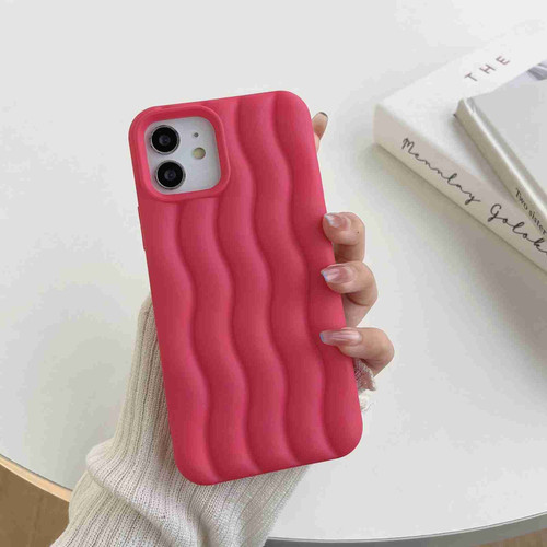 iPhone 13 Pro Max Skin Feel 3D Water Wave Texture Phone Case - Rose Red