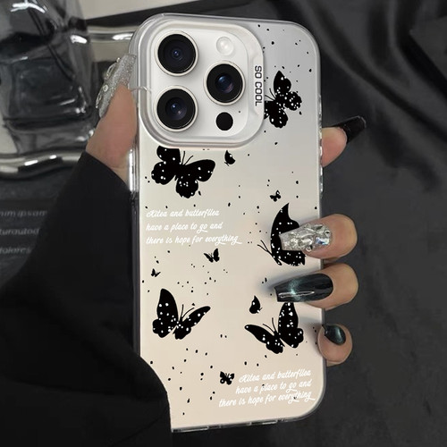 iPhone 13 Pro Max Silver Painting PC Hybrid TPU Phone Case - Ink Butterfly White