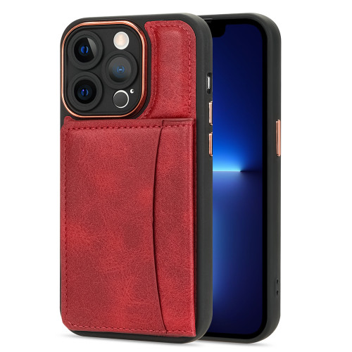 iPhone 13 Pro Max Multifunctional Magsafe Magnetic Card Bag Phone Case - Red