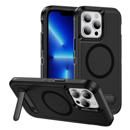 iPhone 13 Pro Max Guard MagSafe Holder Matte PC Hybrid TPU Phone Case - Black