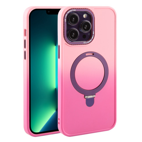 iPhone 13 Pro Max Gradient MagSafe Holder Liquid TPU Hybrid PC Phone Case - Pink Red