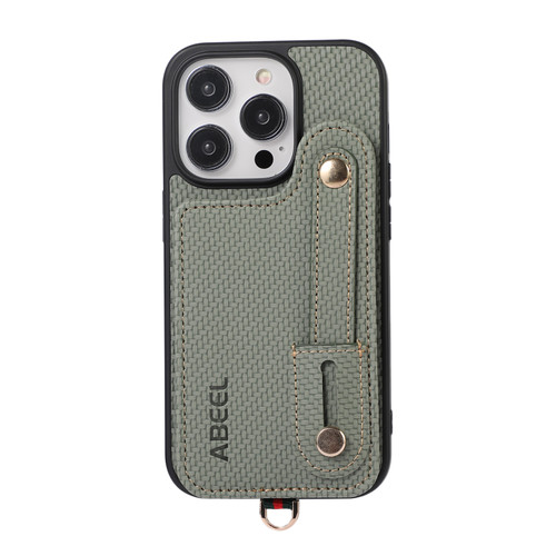 iPhone 13 Pro Max ABEEL Carbon Fiber RFID Card Holder Phone Case - Green