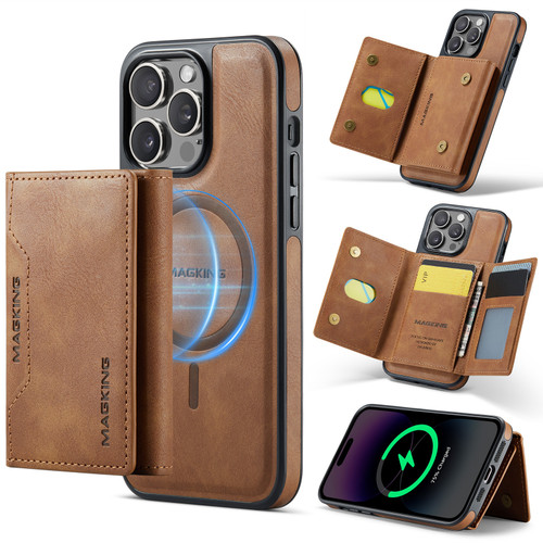 iPhone 13 Pro Max DG.MING MAGKING-K2 Series MagSafe RFID Card Bag Detachable Phone Case - Brown