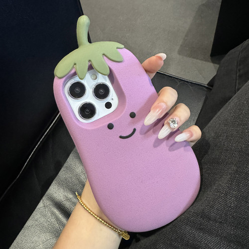 iPhone 13 Pro Cartoon 3D Silicone Phone Case - Eggplant