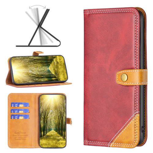 iPhone 13 Pro Color Matching Double Sewing Thread Leather Case - Red
