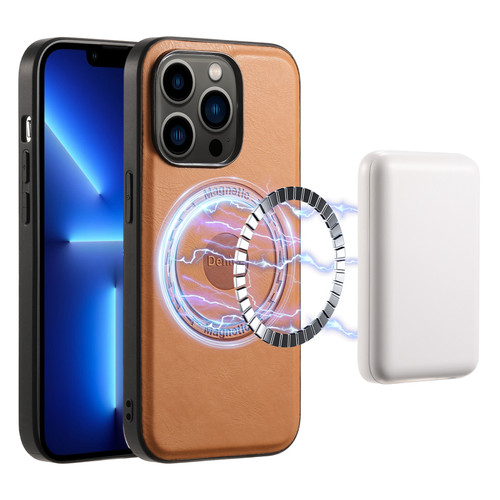 iPhone 13 Pro Denior Cowhide Texture Leather MagSafe Phone Case - Khaki