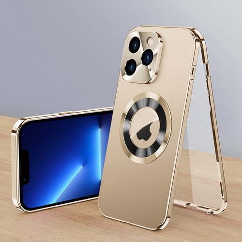 iPhone 13 Pro Magnetic HD Tempered Glass Phone Case - Gold