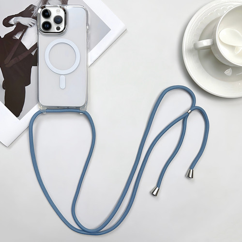iPhone 13 Pro MagSafe Magnetic PC + TPU Phone Case with Lanyard - Grey Blue