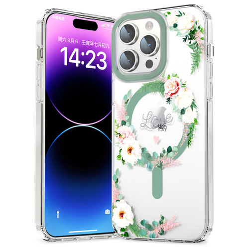 iPhone 13 Pro MagSafe Magnetic TPU Phone Case - White Pink Rose