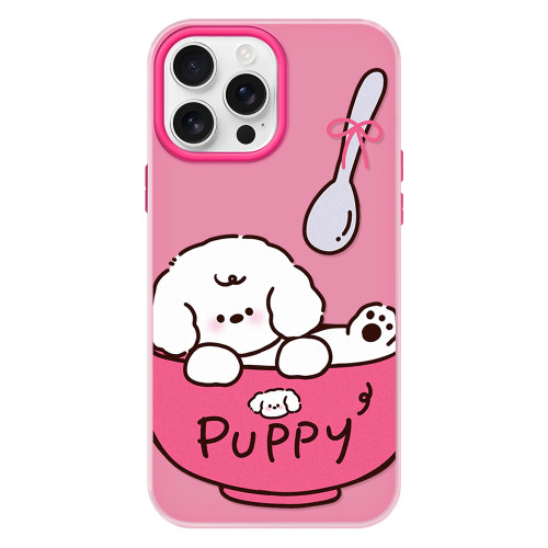 iPhone 13 Pro Skin Feeling Jelly TPU Hybrid PC Phone Case - A Bowl of Puppy Pink