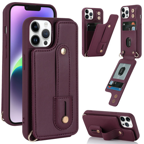 iPhone 13 Pro Wristband Vertical Flip Wallet Back Cover Phone Case - Wine Red