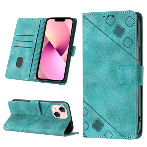 iPhone 13 Skin-feel Embossed Leather Phone Case - Green