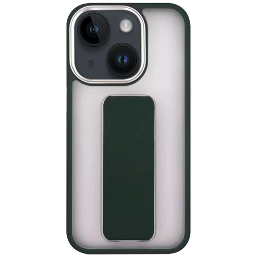 iPhone 13 Skin-Feel Plating Wrist Strap Stand Phone Case - Green