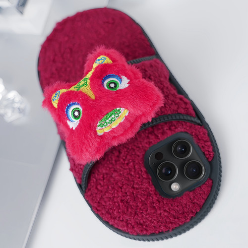 iPhone 12 Pro Max Creative Plush Doll Slipper Design TPU Phone Case - Red Dragon