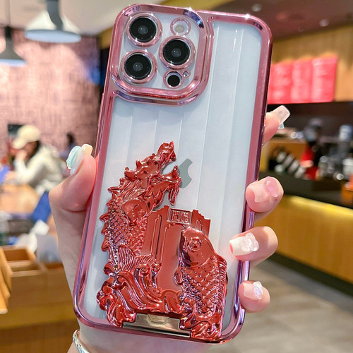 iPhone 12 Pro Max Electroplated Carp Leaping Dragon Gate Pattern TPU Phone Case - Red