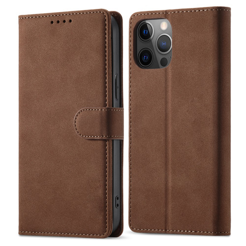 iPhone 12 Pro Max Frosted Anti-theft Brush Horizontal Flip Leather Case with Holder & Card Slots & Wallet - Coffee