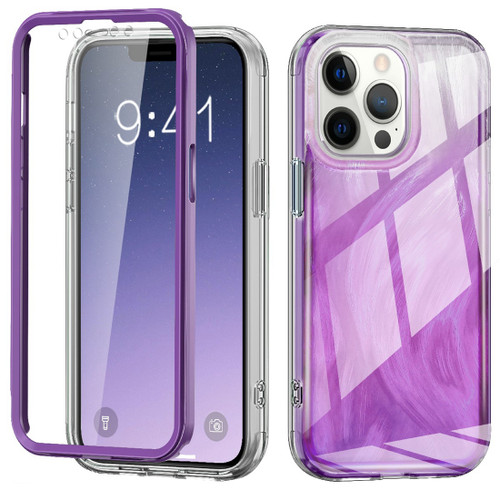 iPhone 12 Pro Max IMD Gradient Feather PC Hybrid TPU Phone Case - Purple