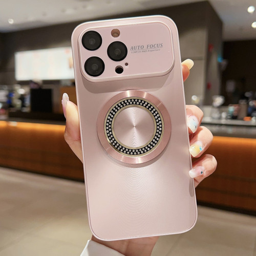 iPhone 12 Pro Max Large Window Diamond Magnifier Magnetic Phone Case - Pink