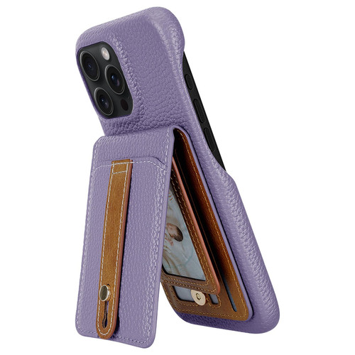 iPhone 12 Pro Max Litchi Texture Leather Ring Card Bag Holder Phone Case - Purple