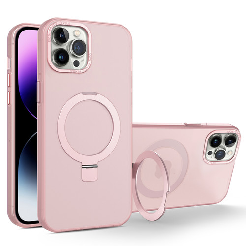 iPhone 12 Pro Max MagSafe Metal Holder Frosted Translucent Phone Case - Pink