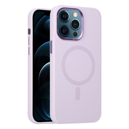 iPhone 12 Pro Max Metal Lens Frame Liquid Silicone MagSafe Phone Case - Light Purple