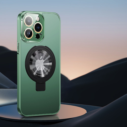 iPhone 12 Pro Max Metal Paint Frosted PC MagSafe Phone Case with Lens Film - Deep Green