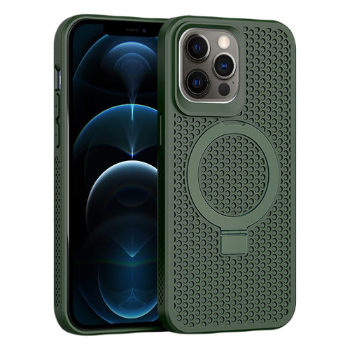iPhone 12 Pro Max Skin Feel PC+TPU Cooling Magnetic Magsafe Phone Case with Stand - Dark Green