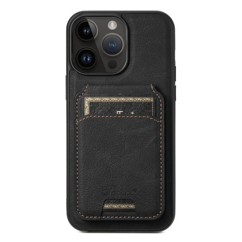 iPhone 12 Pro Max Suteni H16 Litchi Texture Leather Detachable Wallet Back Phone Case - Black